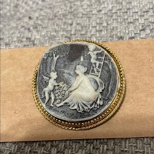 Vintage Cameo Brooch with Gold Trim